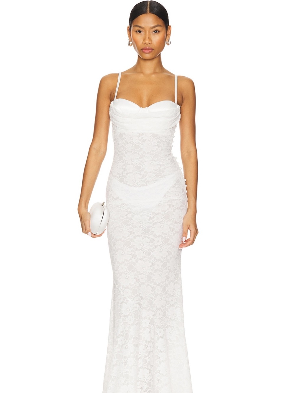 White Lace Spaghetti-Strap Evening Dress